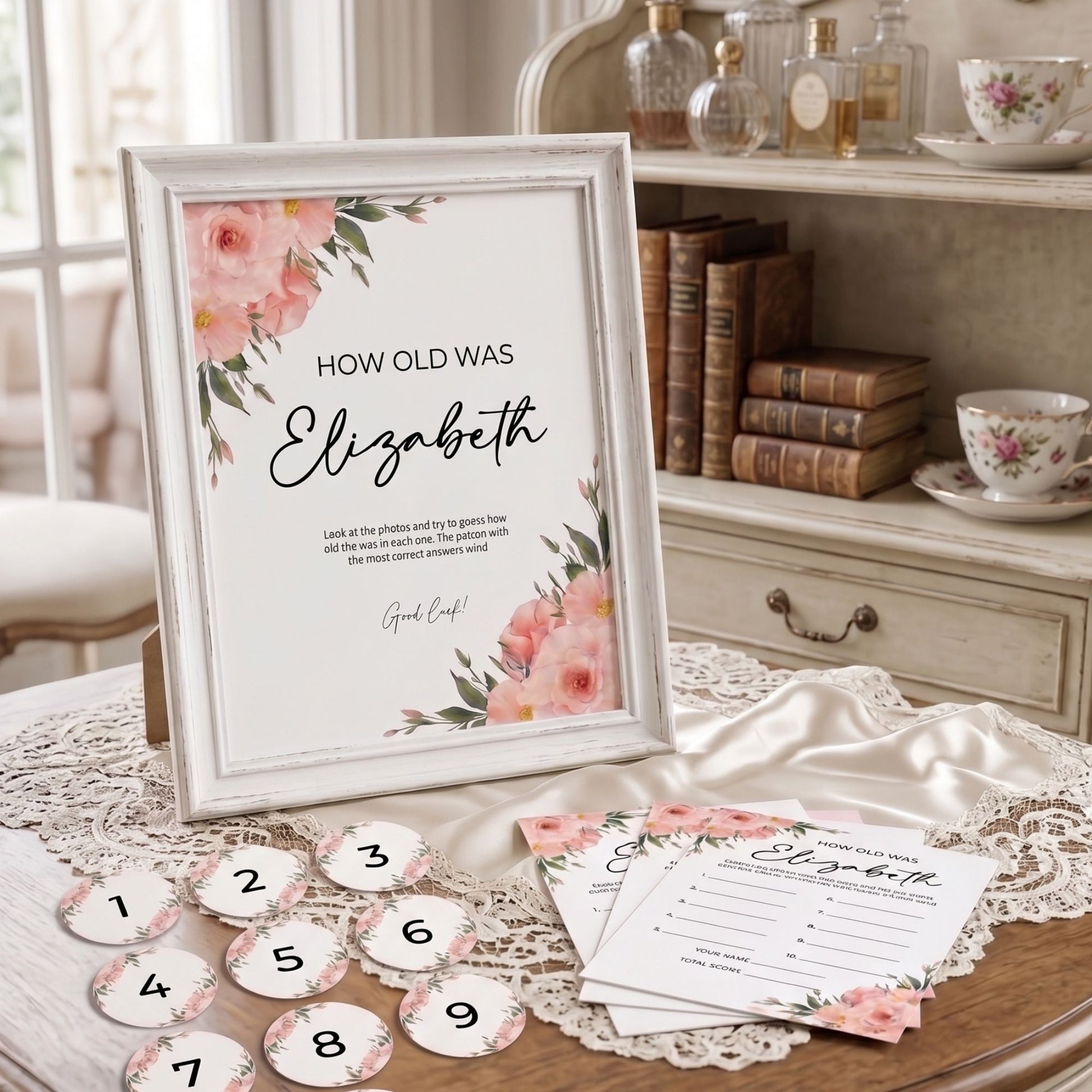 Decorative game set with floral design on a table