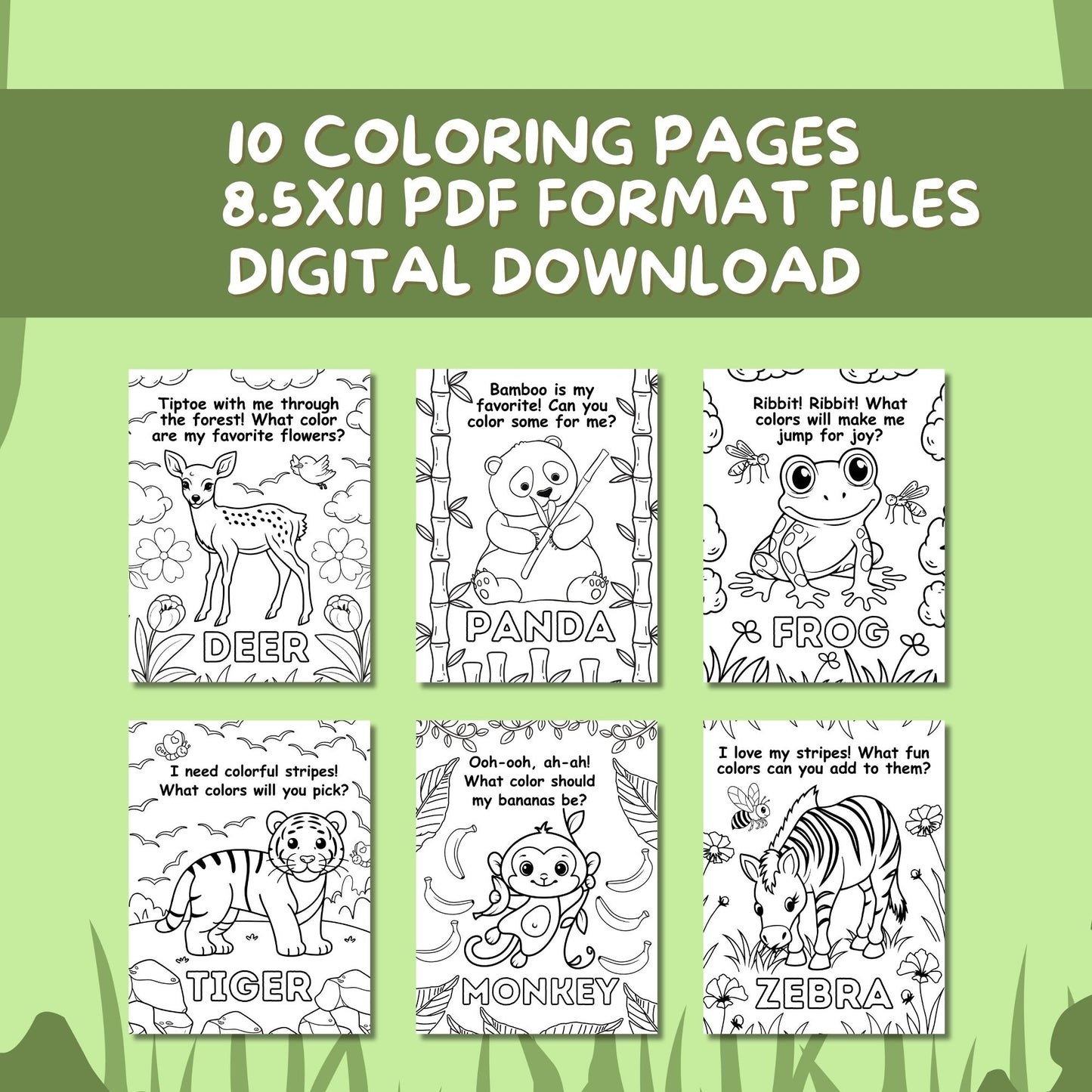 Safari Tails and Forest Trails Printable Coloring Book for Kids - 10 Pages