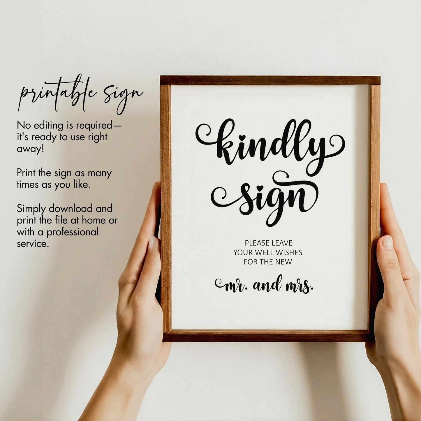 "Kindly Sign" Guest Book Sign | Well Wishes for the Mr. & Mrs. | Wedding Decor Printable | 8x10 Instant Download | Wedding Reception Sign