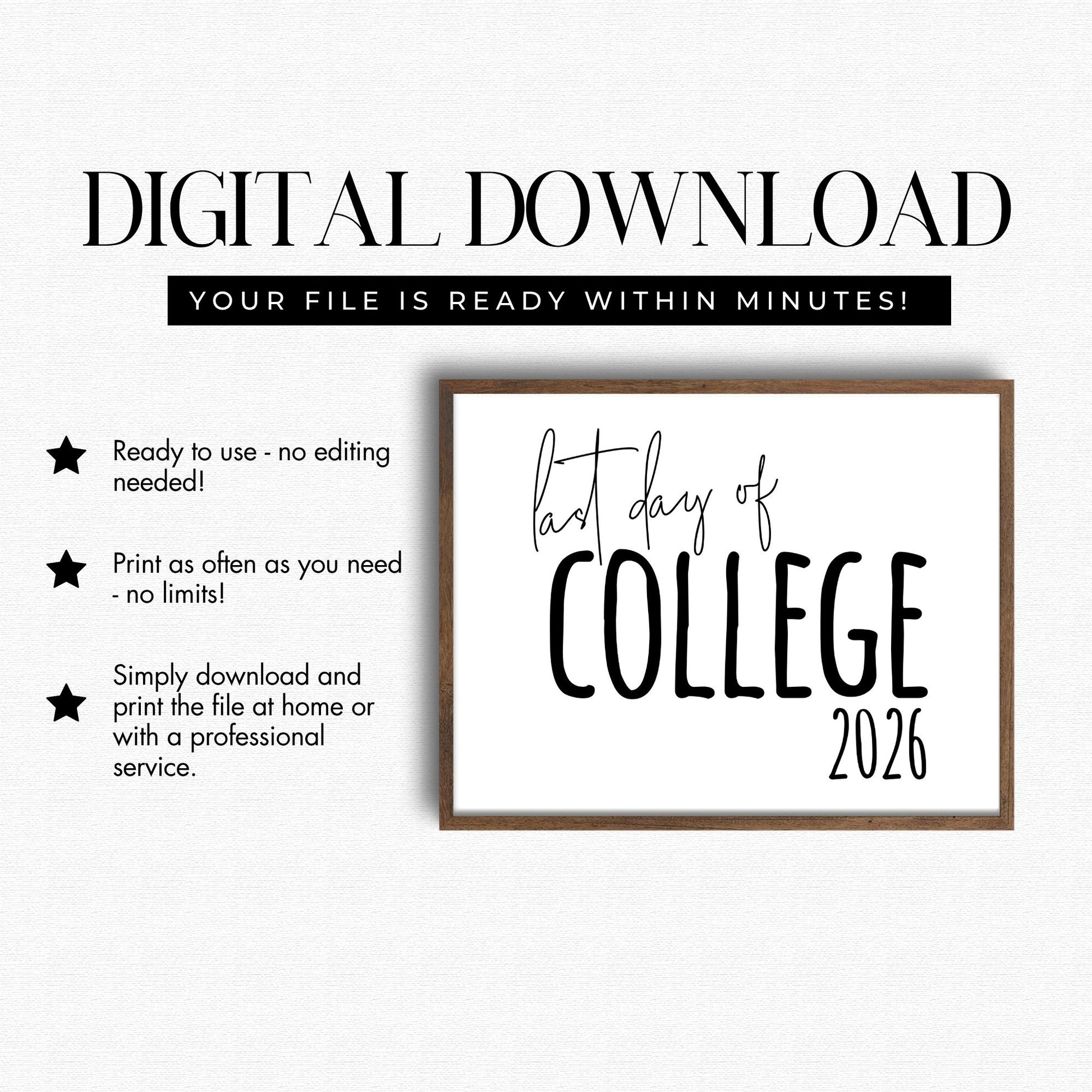 Digital download for 'First Day of Nursing 2026' with a white background and text details.