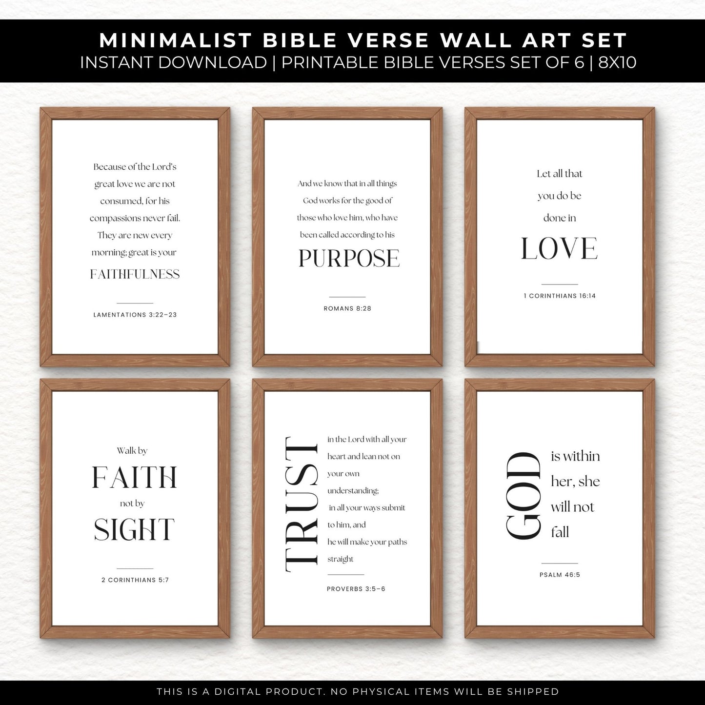 Minimalist Bible Verse Wall Art Set of 6 | Christian Scripture Printables | Modern Faith Decor | 8x10 JPG PDF | Instant Download