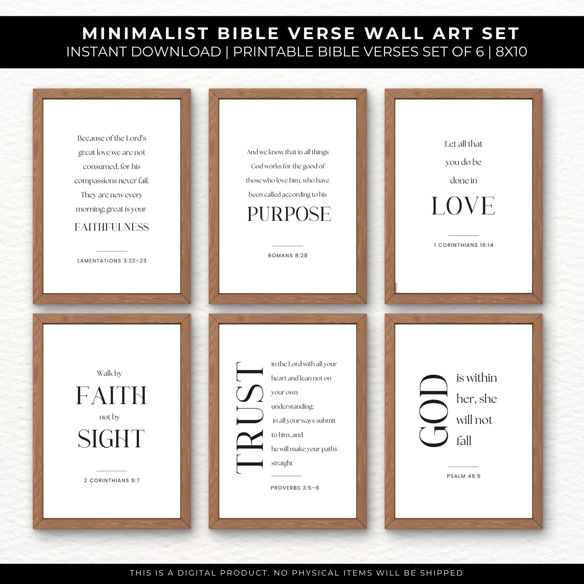 Minimalist Bible Verse Wall Art Set of 6 | Christian Scripture Printables | Modern Faith Decor | 8x10 JPG PDF | Instant Download