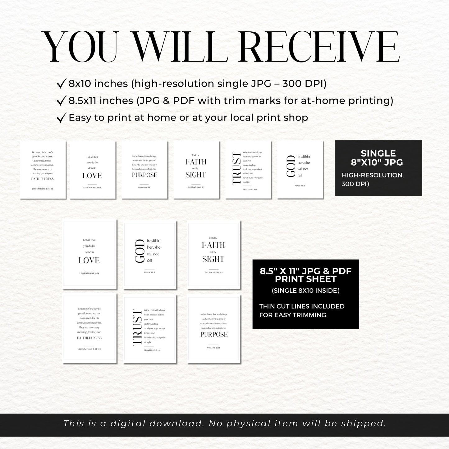 Minimalist Bible Verse Wall Art Set of 6 | Christian Scripture Printables | Modern Faith Decor | 8x10 JPG PDF | Instant Download