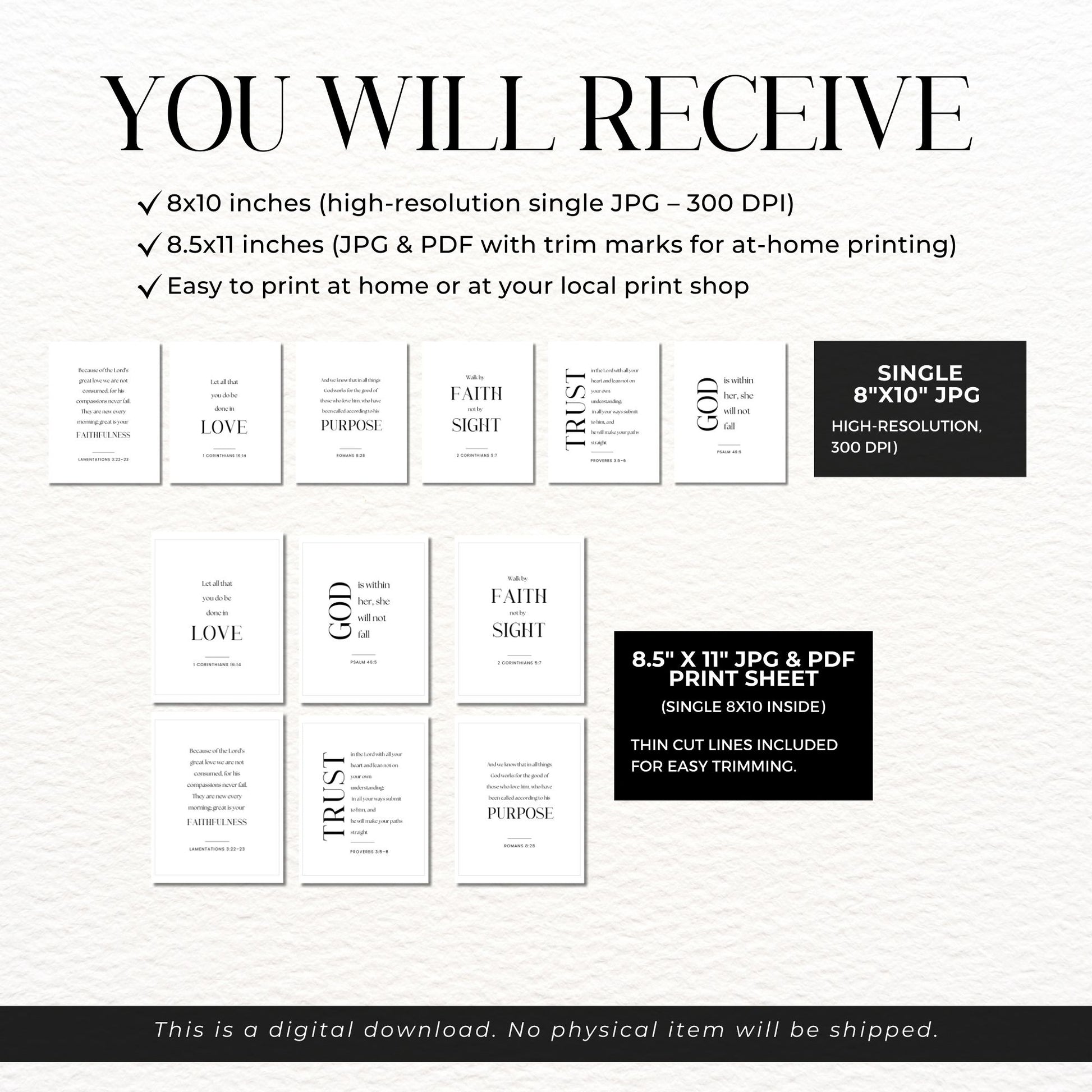 Minimalist Bible Verse Wall Art Set of 6 | Christian Scripture Printables | Modern Faith Decor | 8x10 JPG PDF | Instant Download