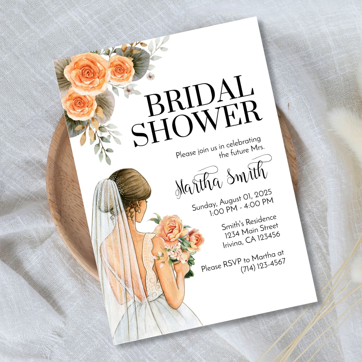 Orange Floral Bridal Shower Invitation Template