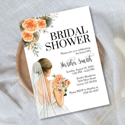 Orange Floral Bridal Shower Invitation Template