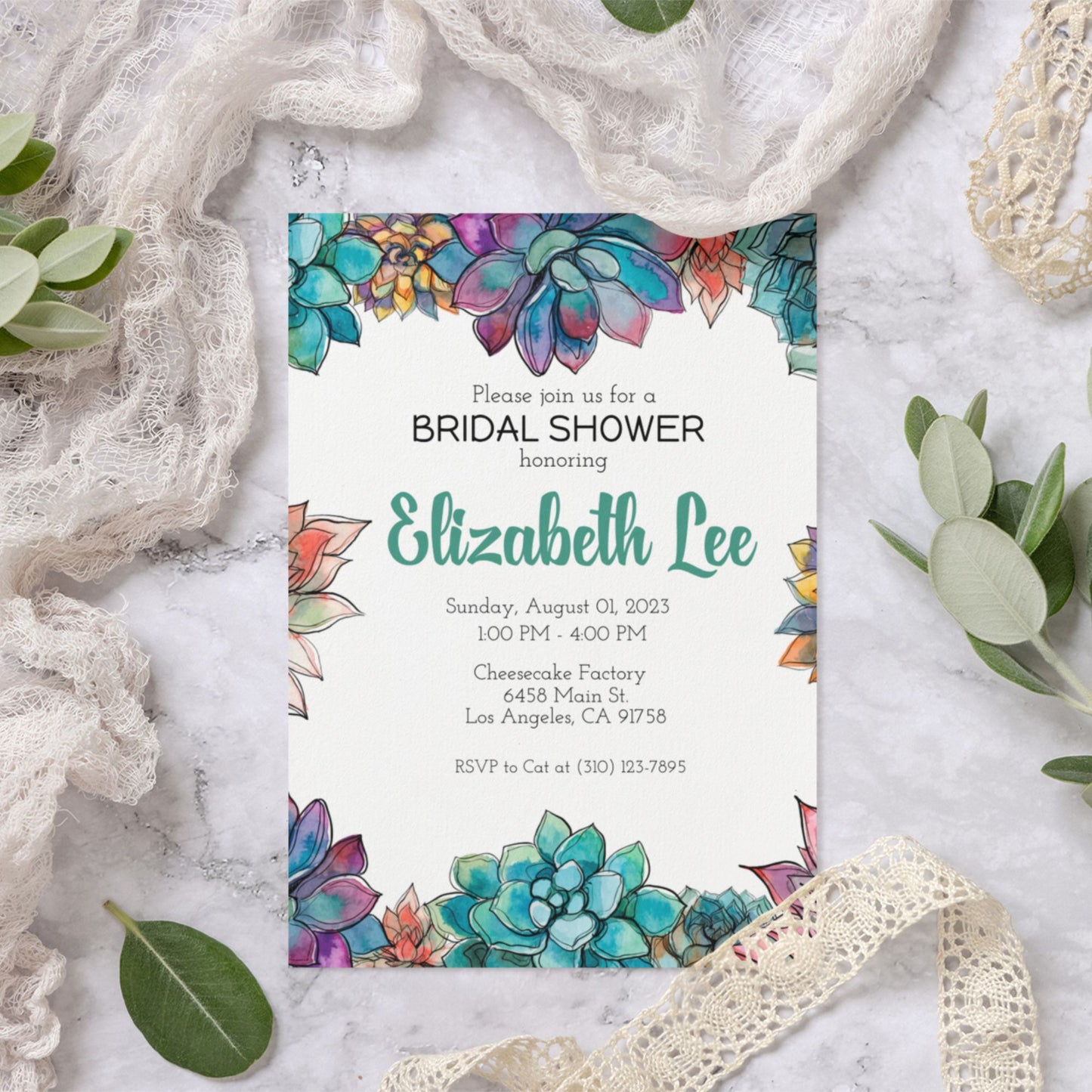 Bridal Shower Invitations Template Succulent Theme