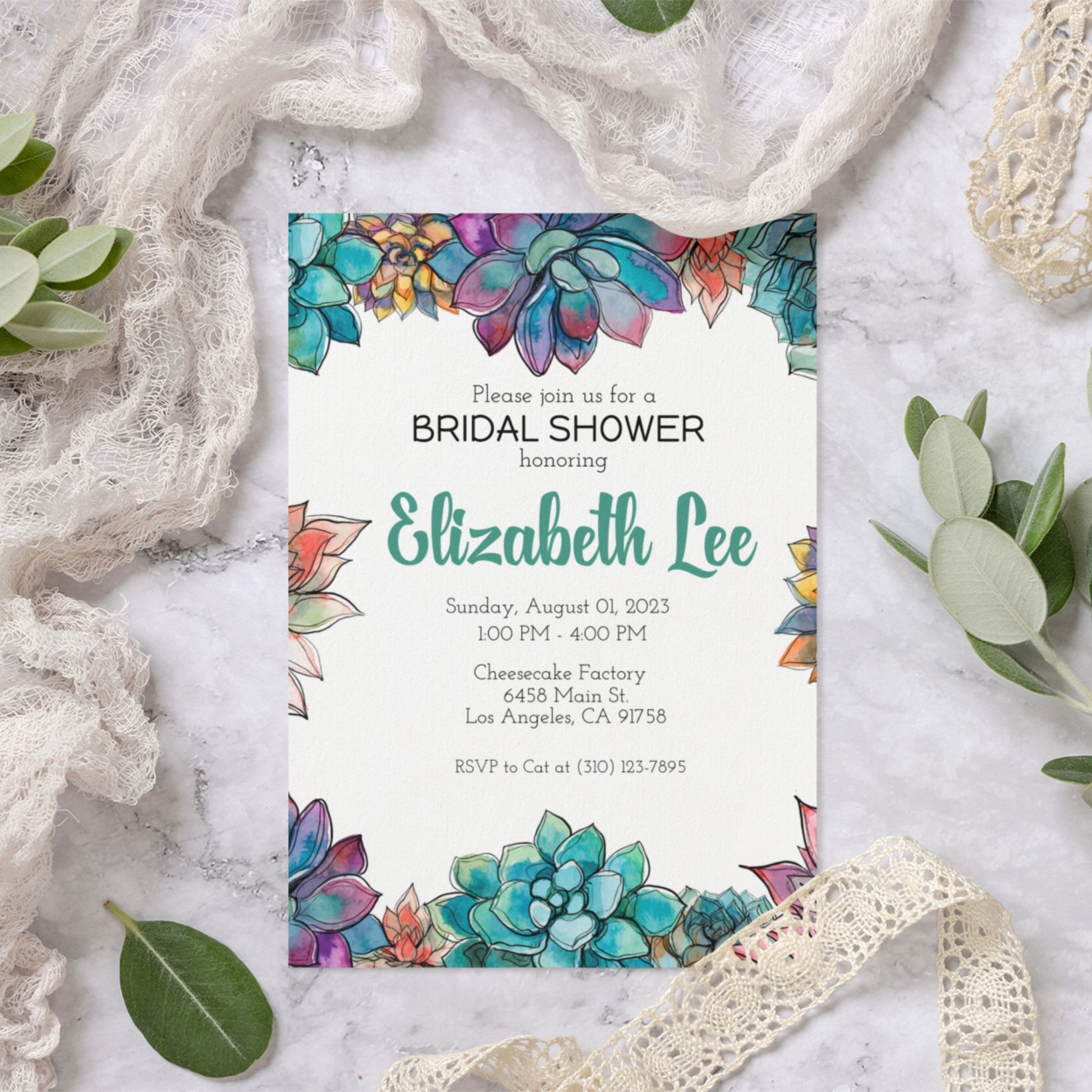Bridal Shower Invitations Template Succulent Theme