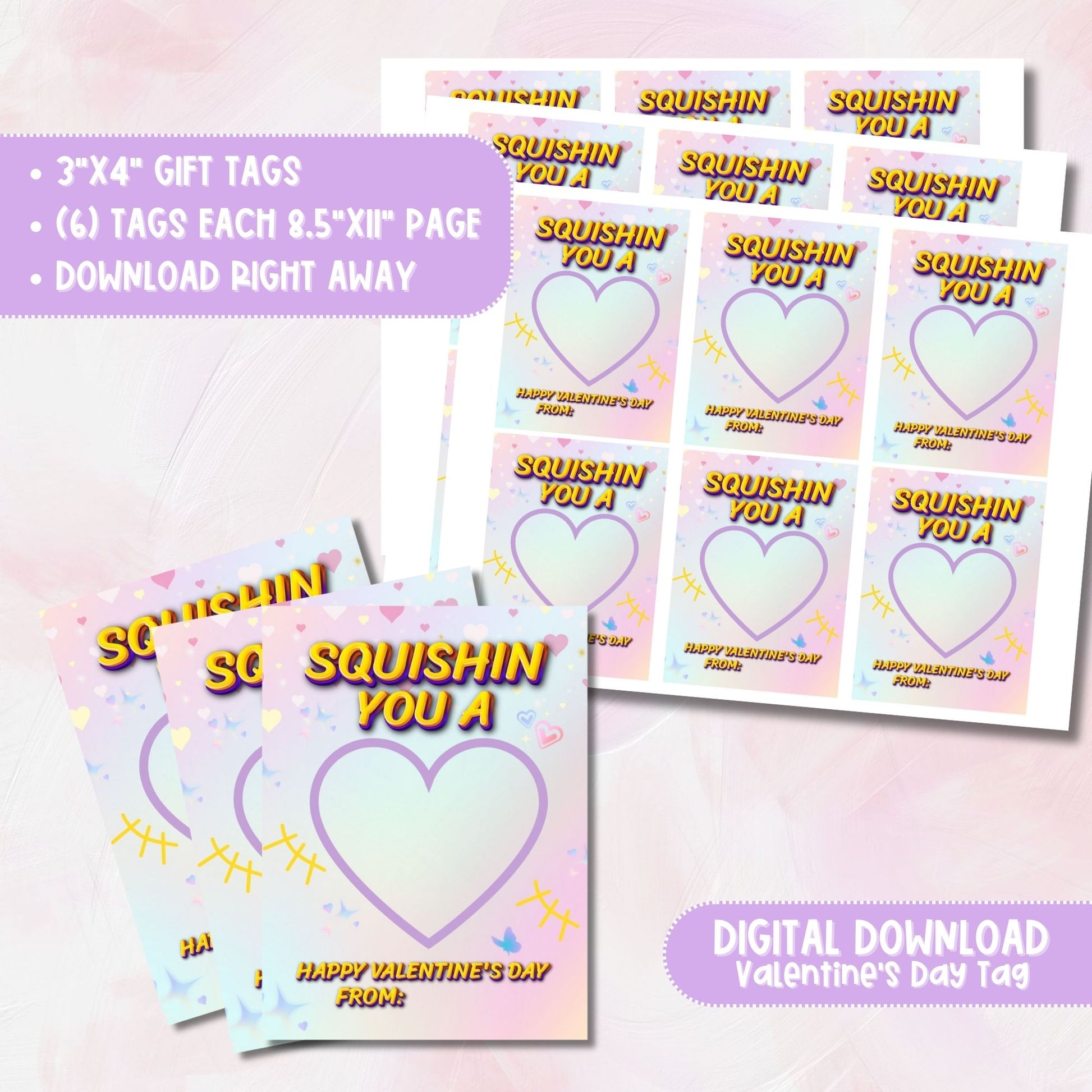Cute Plush Valentine Cards 3x4 Printable, Kawaii Pastel Valentines for Kids, Digital Download Classroom Gift, Squishy Toy Theme Valentine Tags