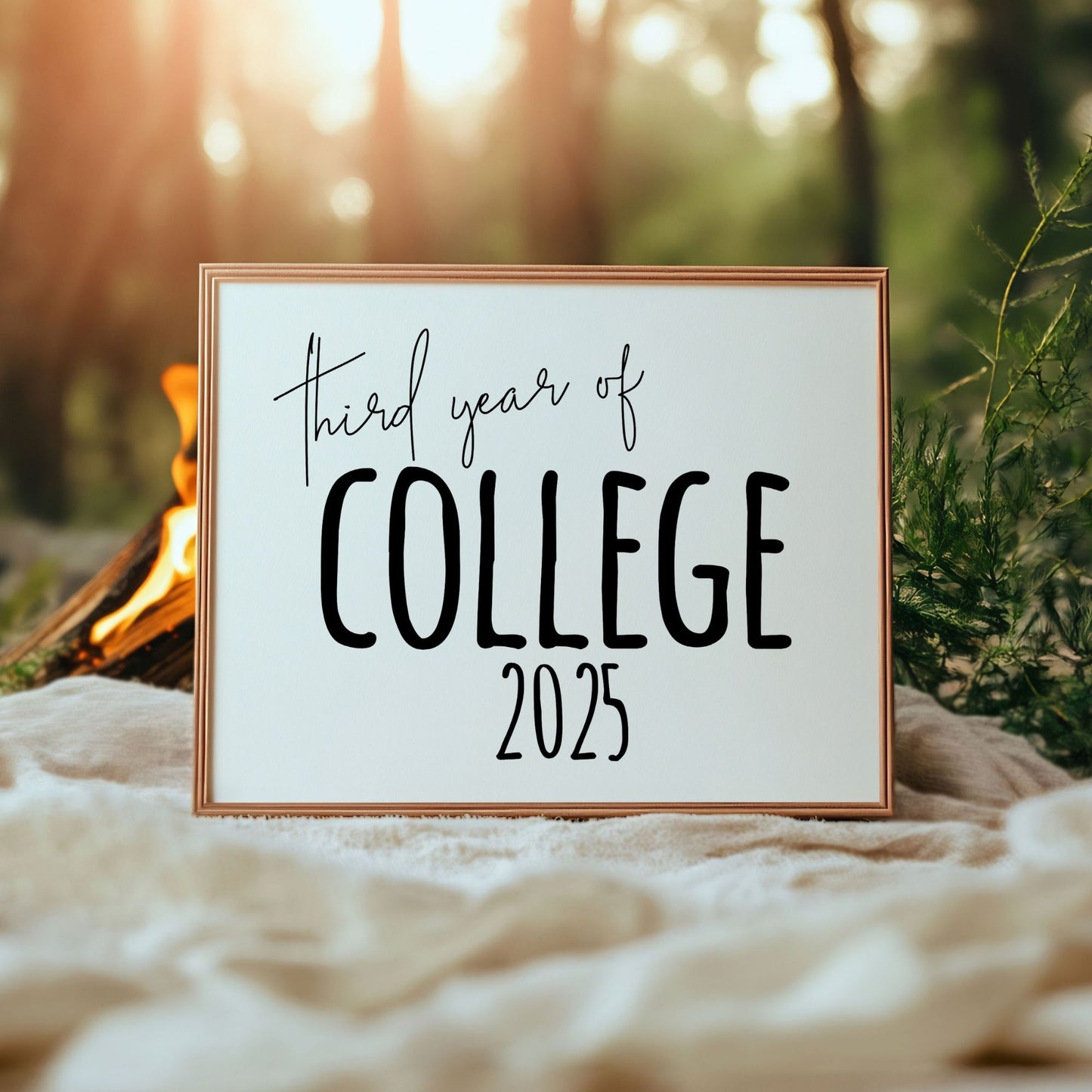 Third Year of College 2025 Printable Sign 8x10 Digital Download Minimalist Black and White Design for Milestone Photos