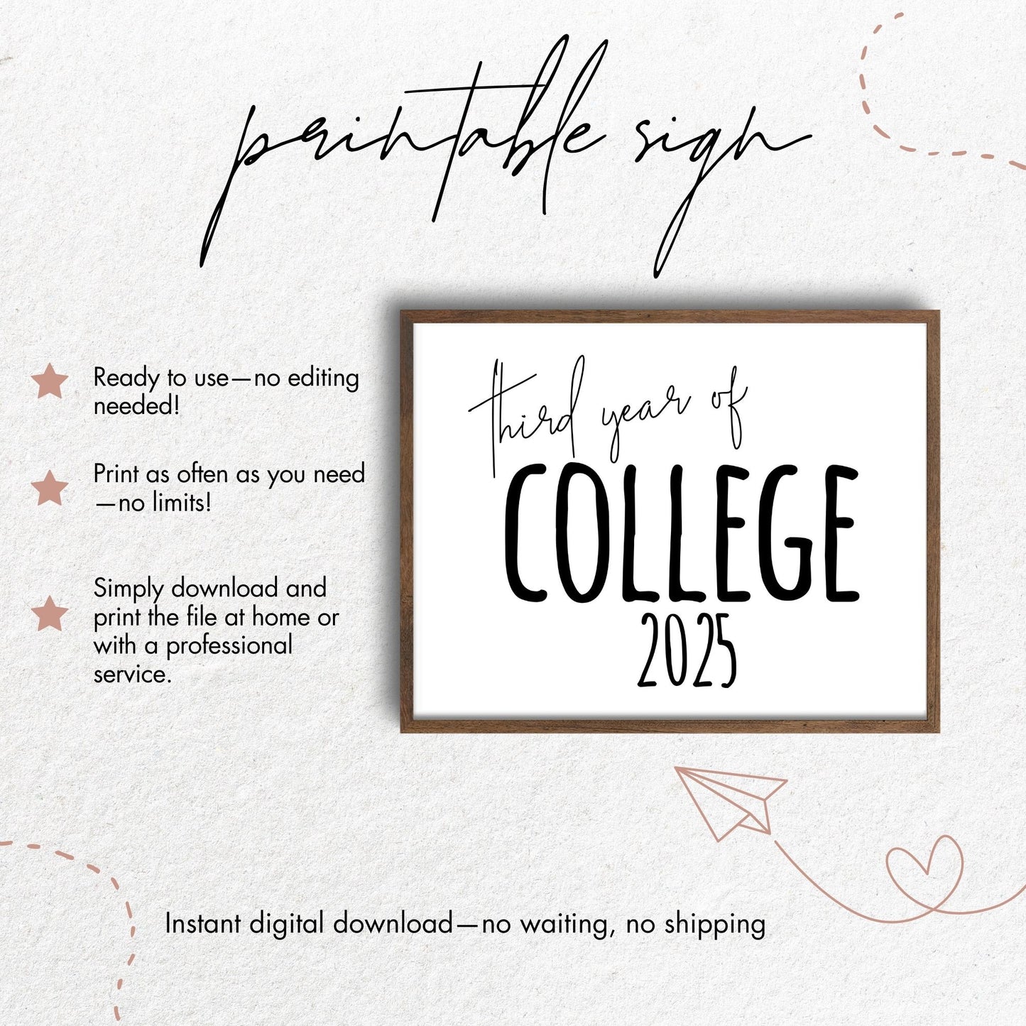 Third Year of College 2025 Printable Sign 8x10