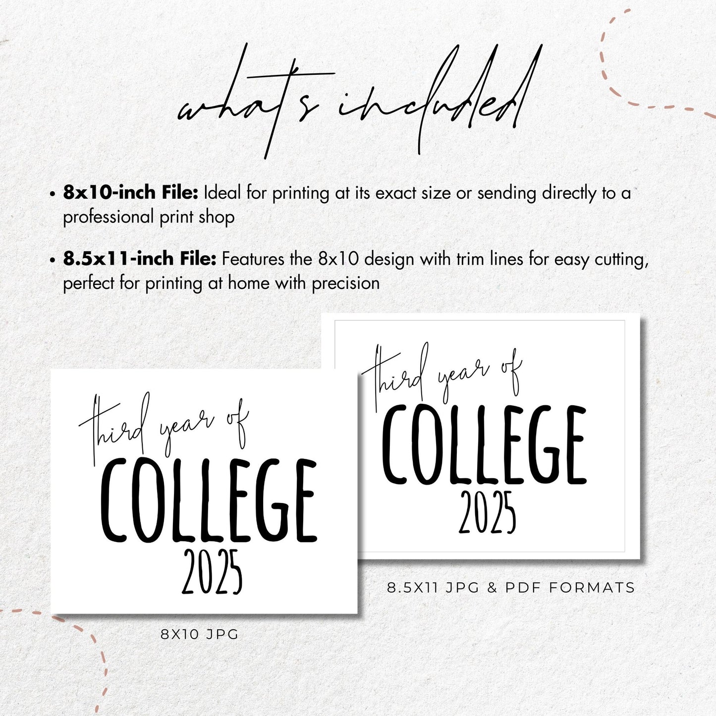 Third Year of College 2025 Printable Sign 8x10