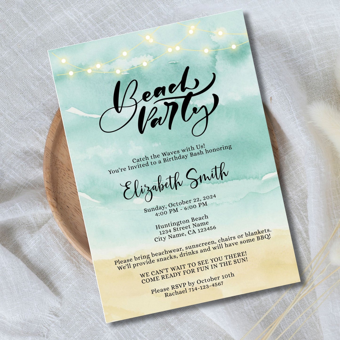 Tropical Beach Party Invitation Template | Editable 5x7 Summer Bash Invite | Digital Download