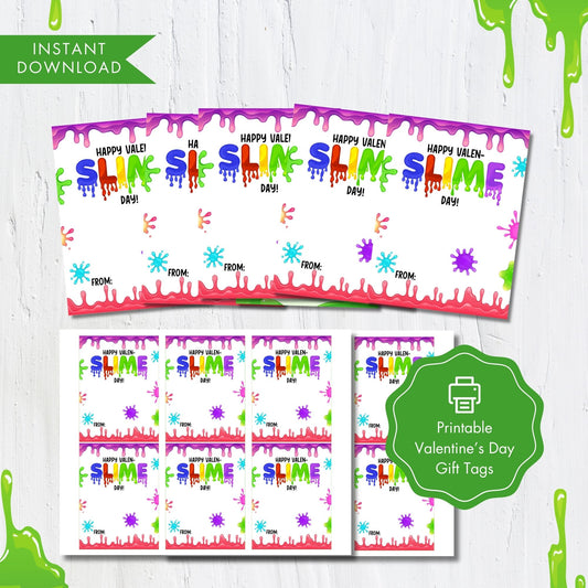 Colorful Slime Valentine Tags Digital Download, 3x4 Inch Printable Valentine Cards, Slime Gift Tags, Kids Valentines, 8.5x11 JPG PDF, DIY Valentines