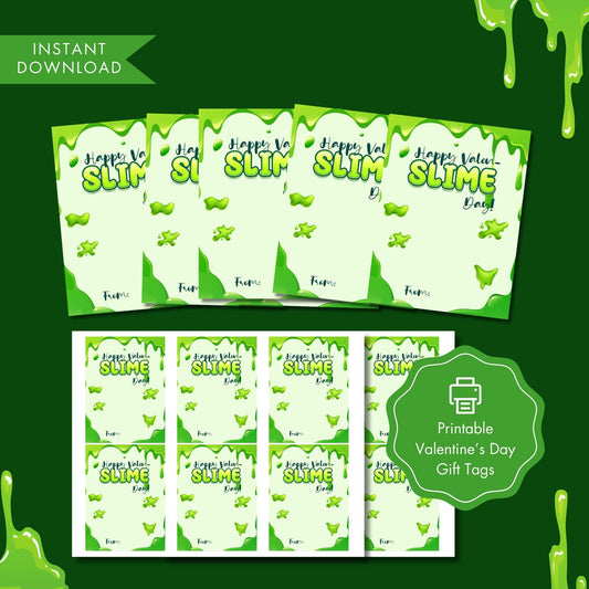 Slime Valentine Tags Digital Download, 3x4 Inch Printable Valentine Cards, Slime Gift Tags, Kids Valentines, 8.5x11 JPG PDF, Classroom Valentines
