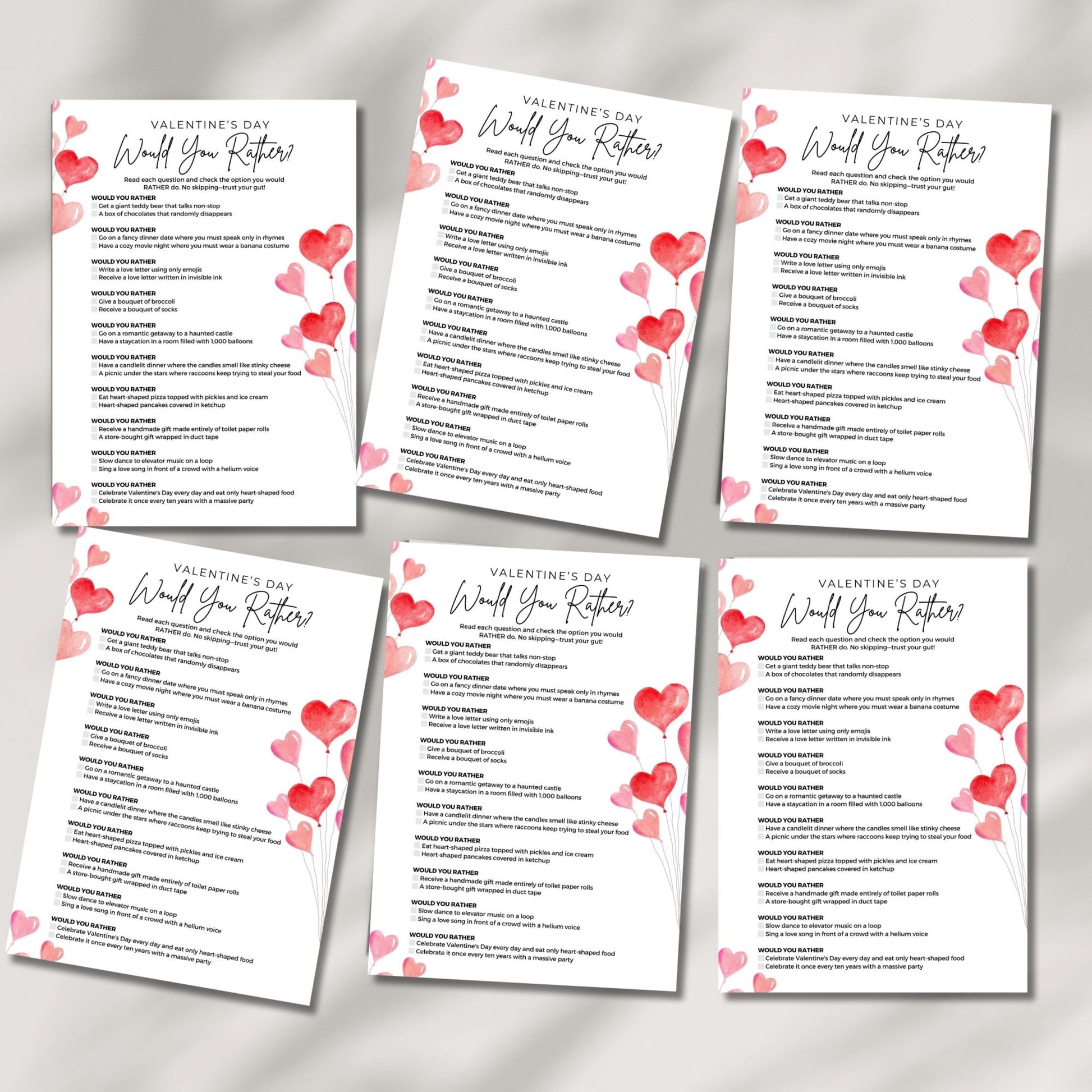 Valentine’s Day Would You Rather Game, Fun Printable Party Game, 5x7 JPG & 8.5x11 PDF JPG, Instant Digital Download, No Physical Item