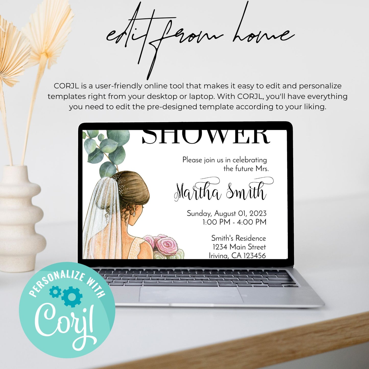 Elegant Bridal Shower Invitation Template - Watercolor Bride Design