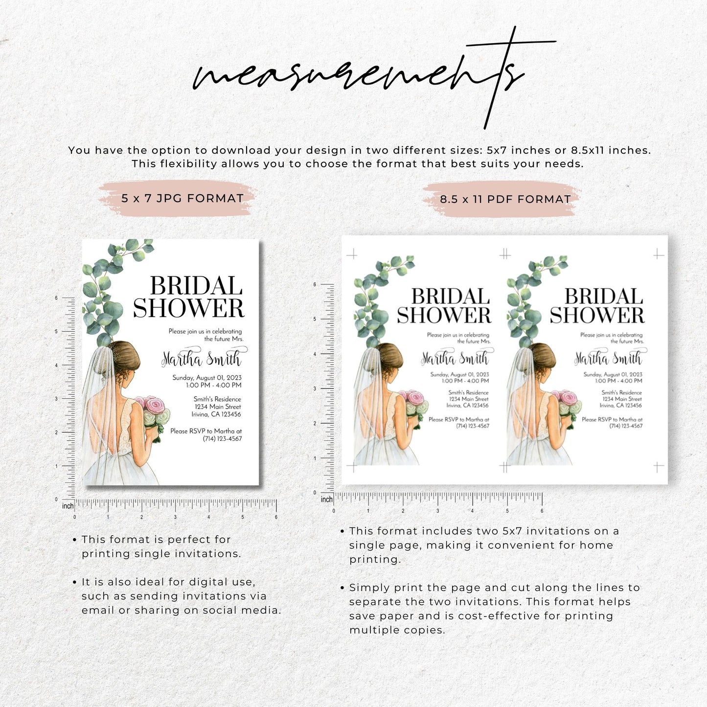 Elegant Bridal Shower Invitation Template - Watercolor Bride Design