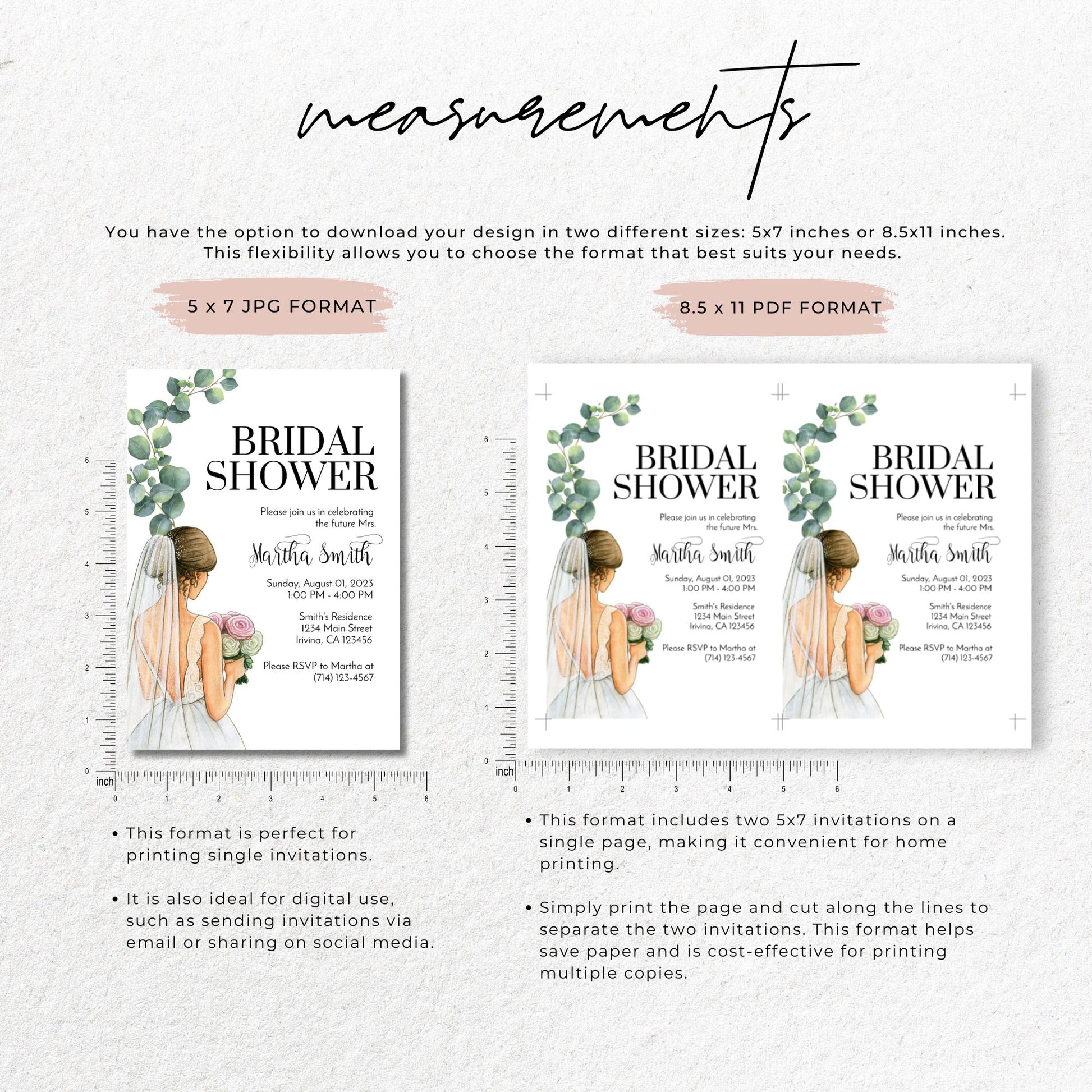 Elegant Bridal Shower Invitation Template - Watercolor Bride Design