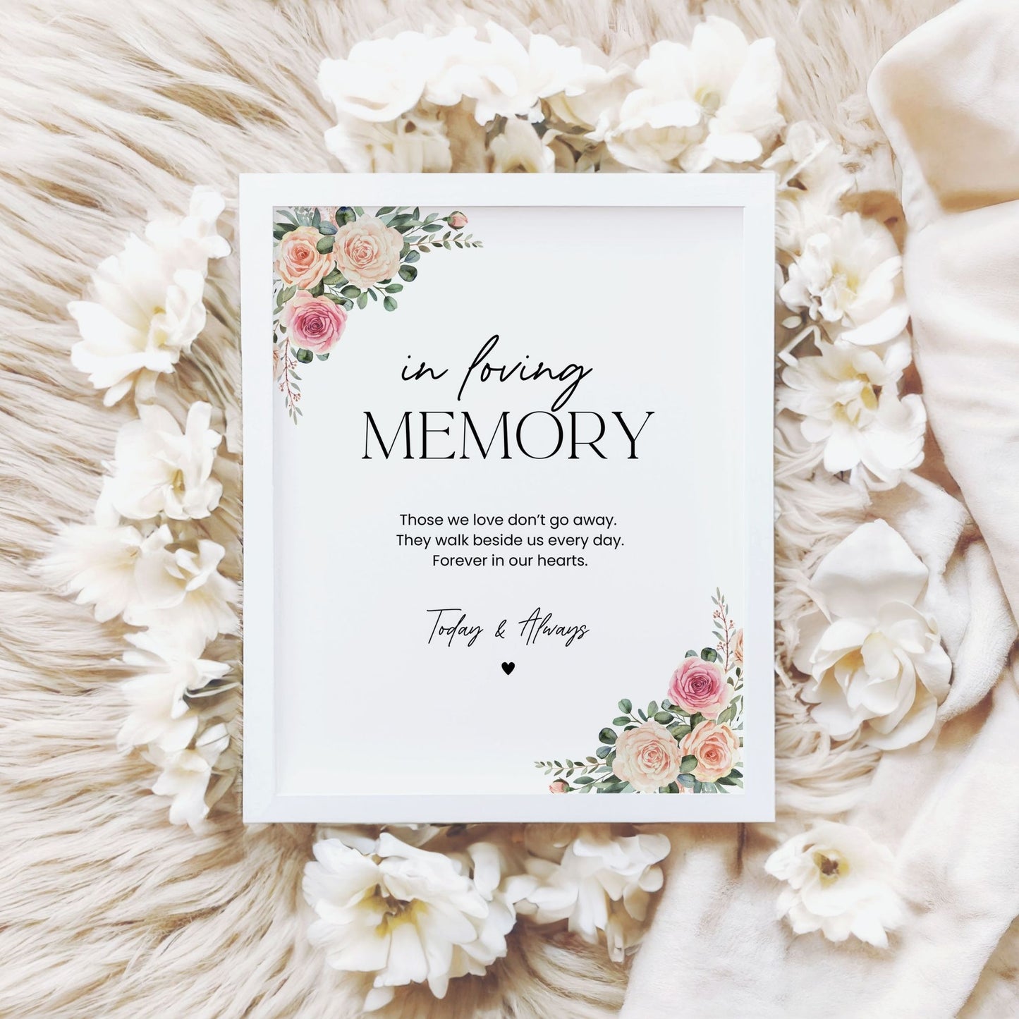 Memorial Sign Printable In Loving Memory Wall Art, Floral Sympathy Quote, Funeral Celebration of Life Decoration, Digital Download