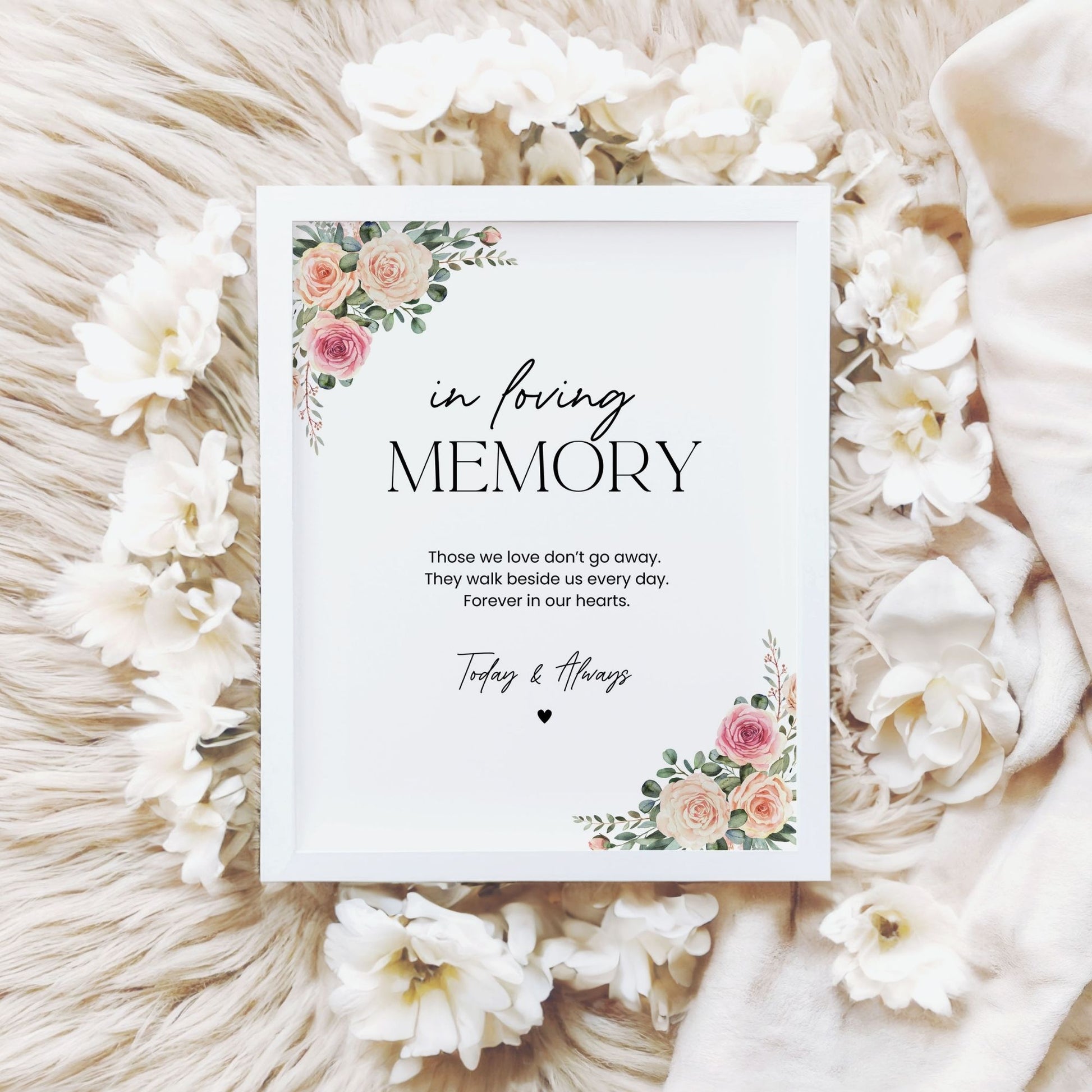 Memorial Sign Printable In Loving Memory Wall Art, Floral Sympathy Quote, Funeral Celebration of Life Decoration, Digital Download