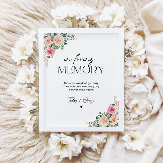 Memorial Sign Printable In Loving Memory Wall Art, Floral Sympathy Quote, Funeral Celebration of Life Decoration, Digital Download