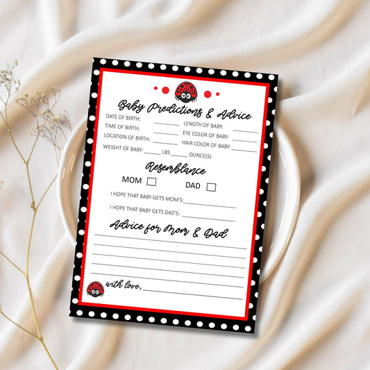 Ladybug Theme Baby Shower Predictions and Advice Cards Printable 5x7 Digital Download, Instant Download Baby Game for Moms, Parents, Aunties