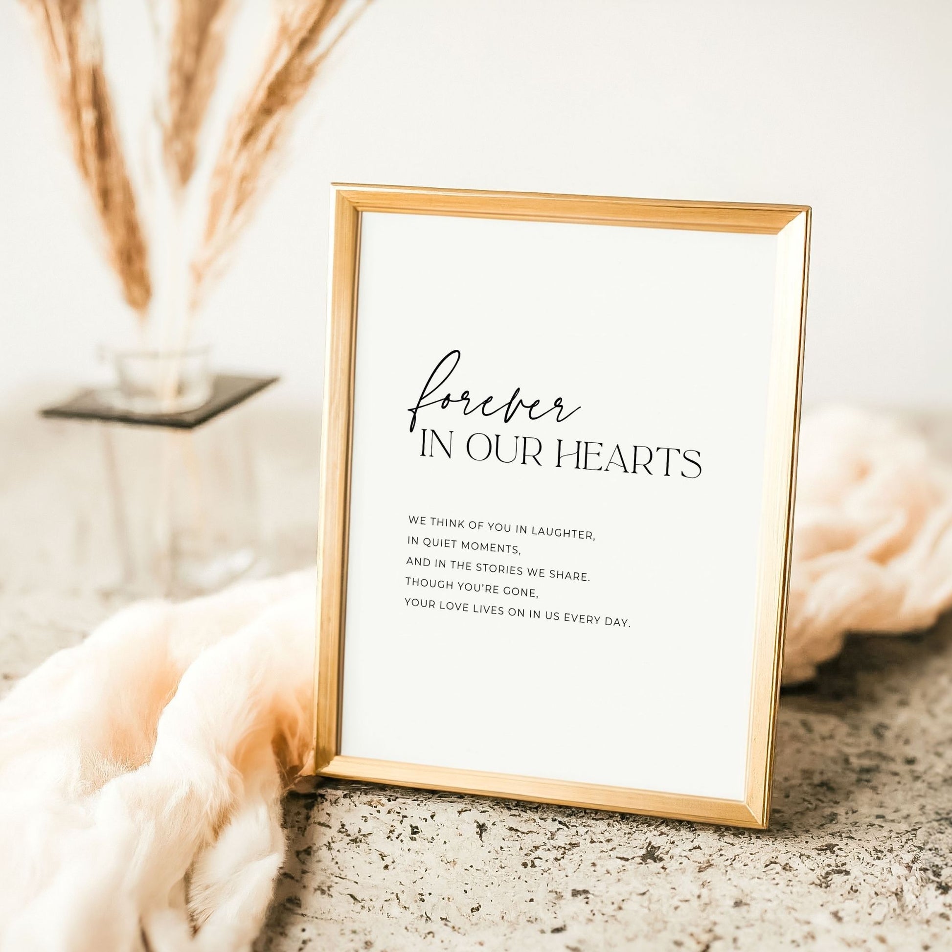 Forever In Our Hearts memorial sign printable, 8x10 digital download funeral table decoration, celebration of life remembrance sign