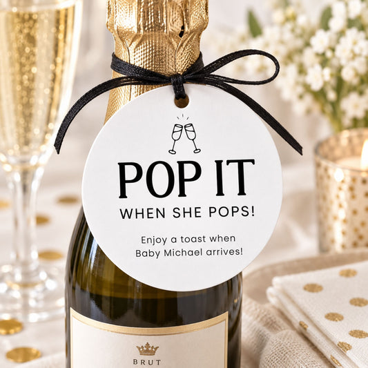 Pop It When She Pops Personalized Baby Shower Champagne Tags (25pcs)