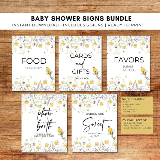 Baby Shower Signs Bundle - Wildflower Bee Theme