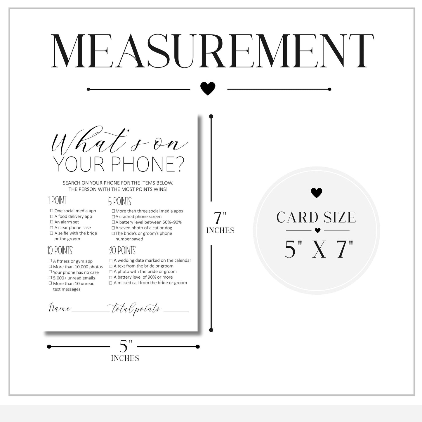 What’s on Your Phone Wedding Game - 5x7 Cards