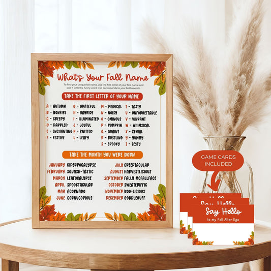 What's Your Fall Name Game, Fall Party Printable, Fun Autumn Activity, 8.5x11 Digital Download, Instant Fall Decor, Classroom Party Game