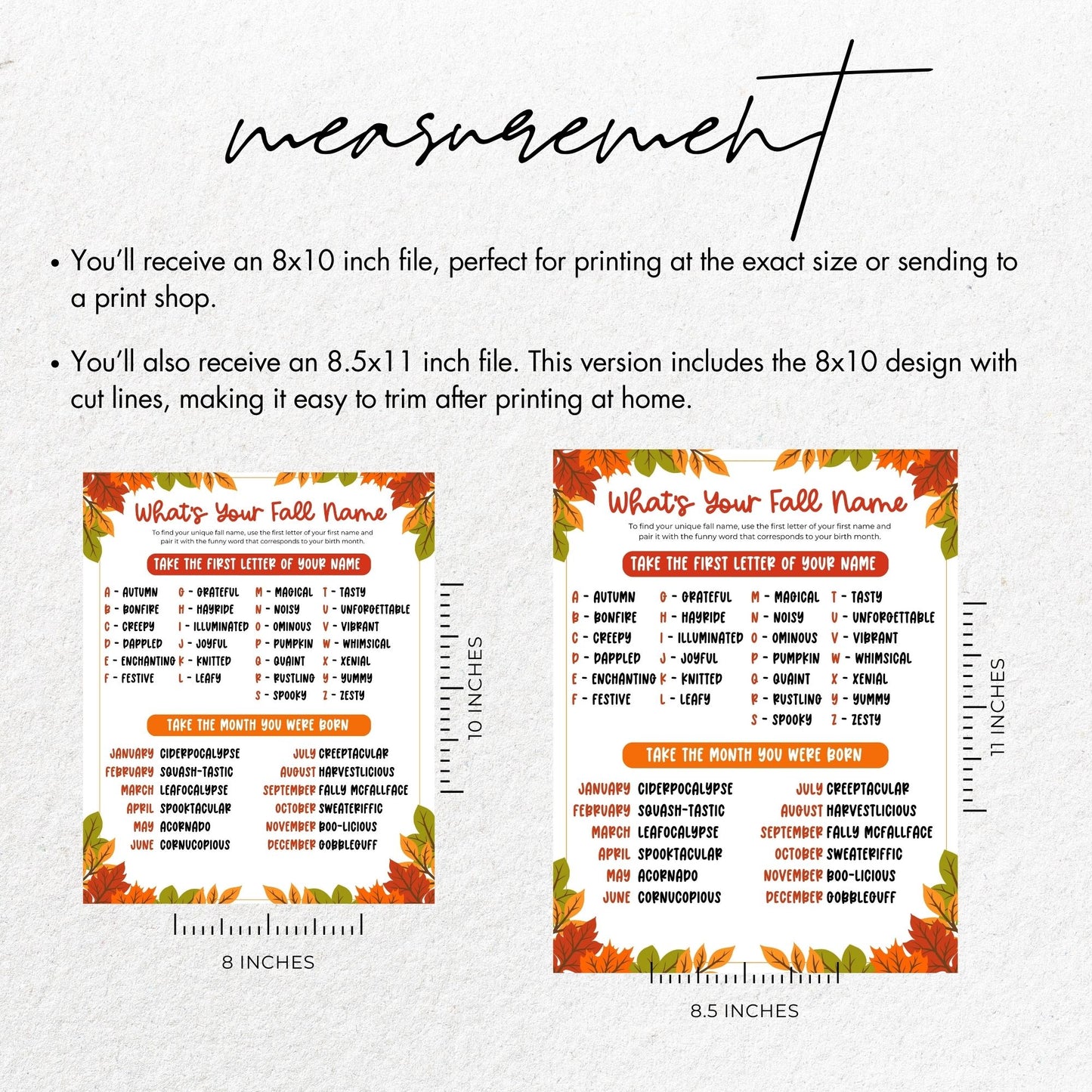 What's Your Fall Name Game Printable