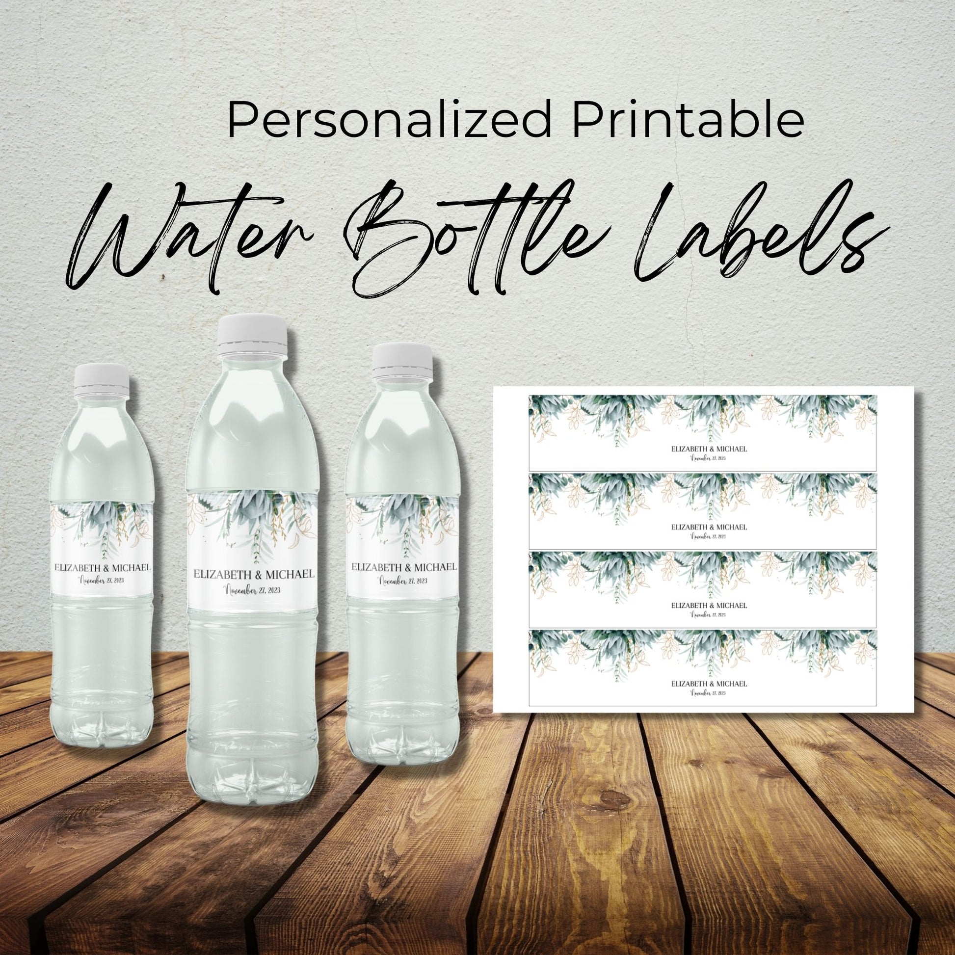 Water Bottle Label Template - Greenery 