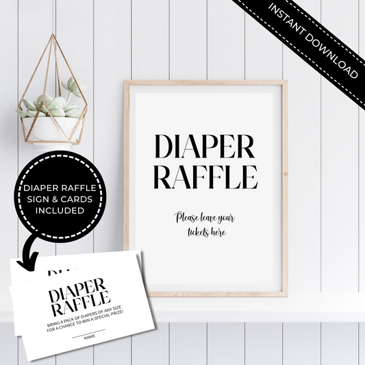 Baby Shower Diaper Raffle Sign and Cards Printable