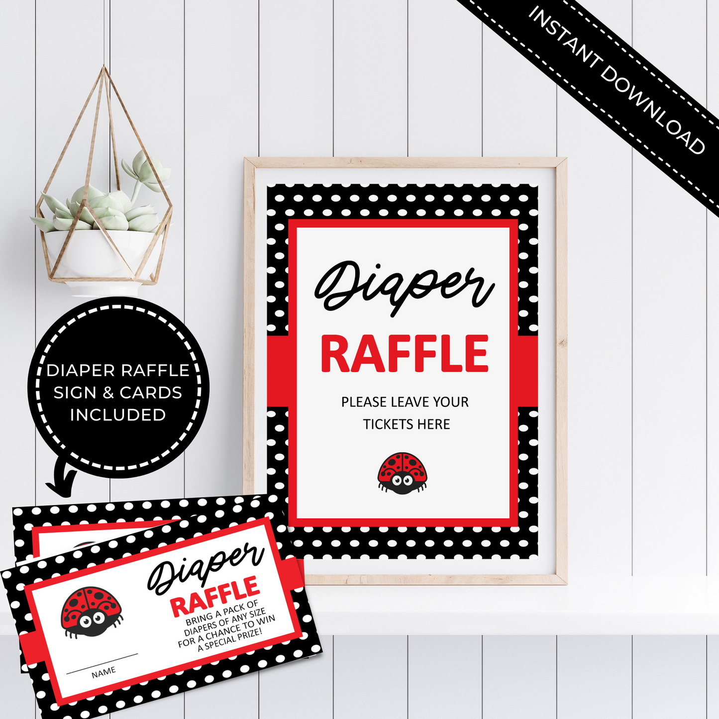 Ladybug Baby Shower Raffle Sign and Ticket - Printable