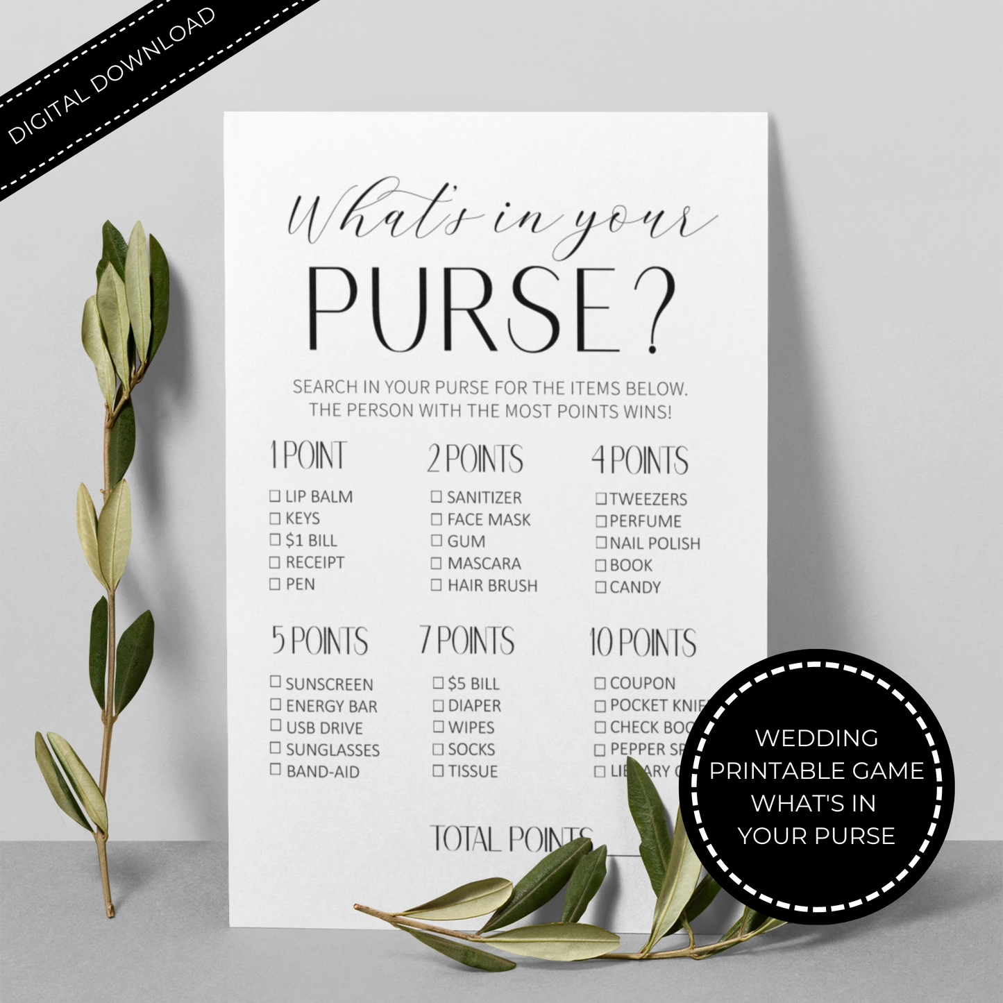 What's in Your Purse Wedding Game Printable - Minimalist