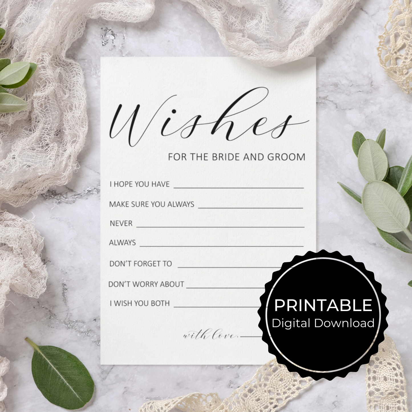 Advice and Wishes for the Bride and Groom Printable - Minimalist