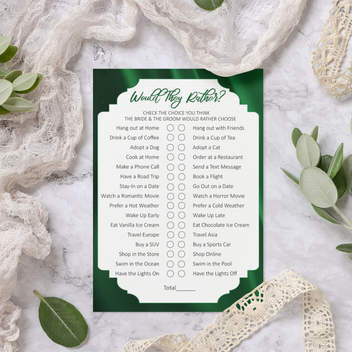 Emerald Green Wedding Game Activity PDF