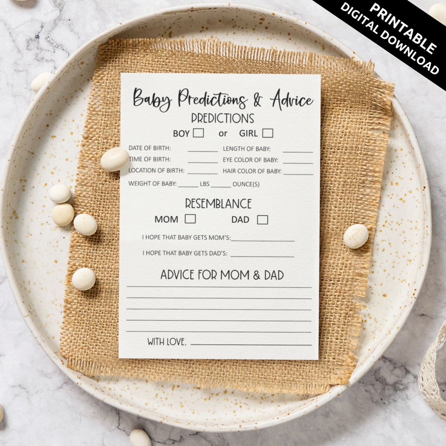 Baby Predictions and Advice Card Minimalists