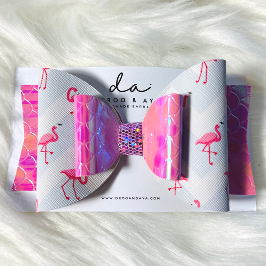 Pink Flamingo Pattern Handmade Faux Leather Hairbow