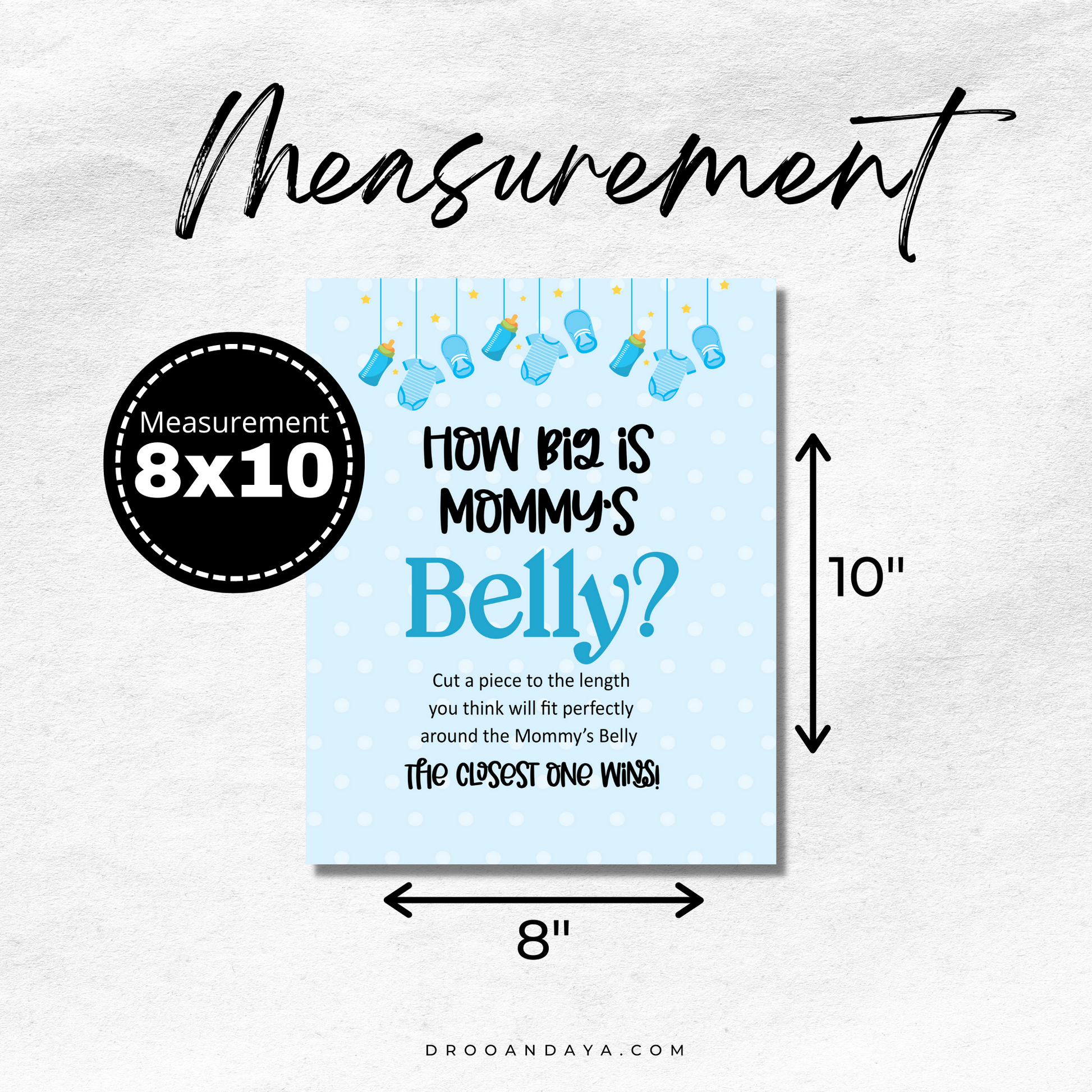 How Big is Mommy's Belly Baby Shower Printable Sign and Cards - Blue