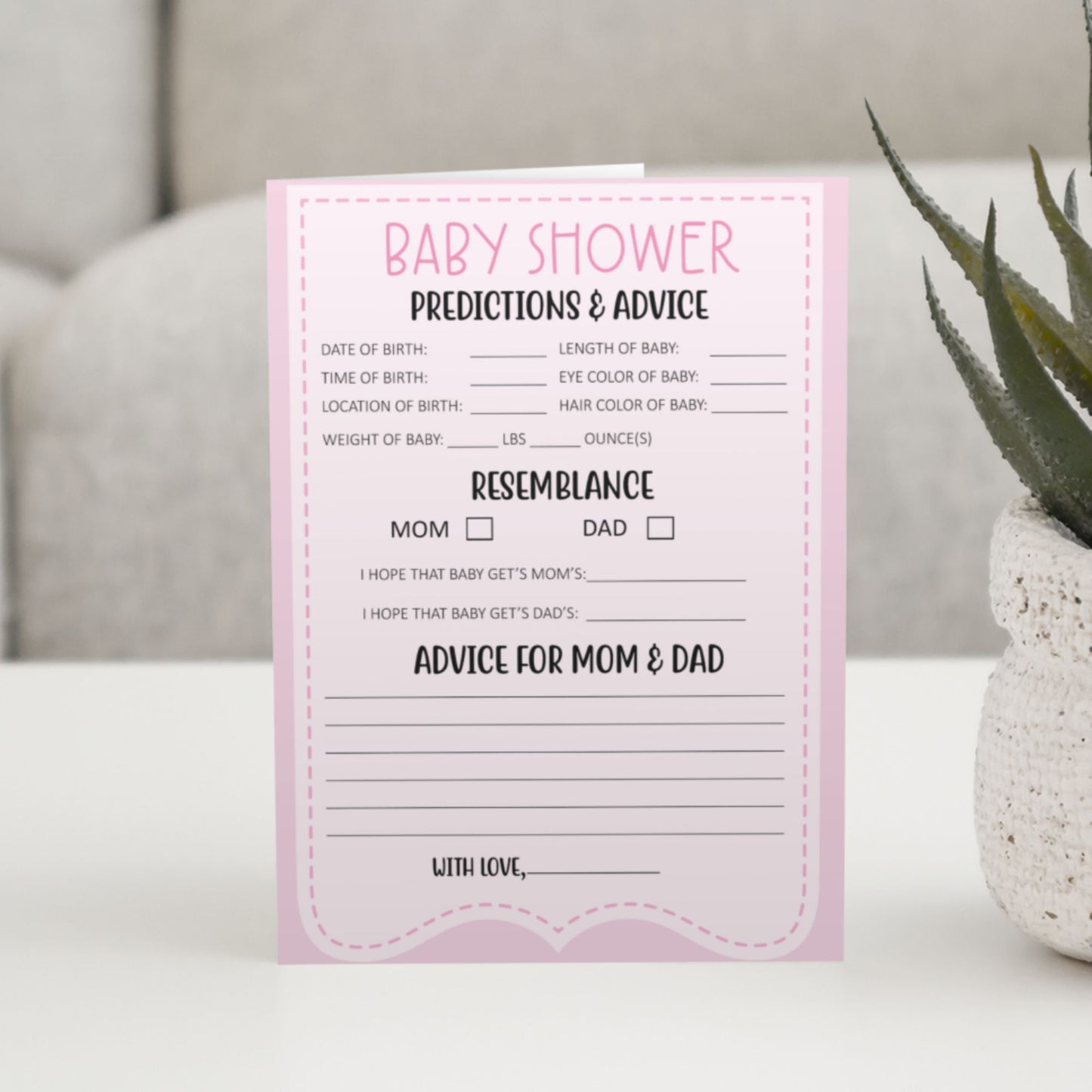 Baby Predictions and Advice Cards Printable - Pink