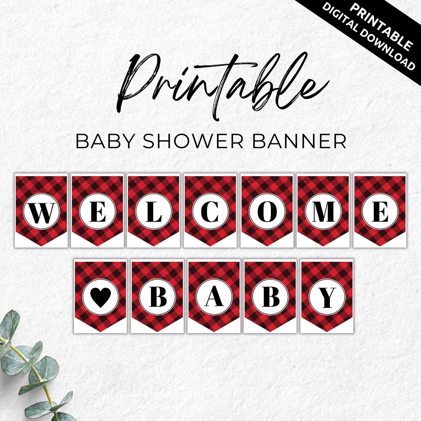 Buffalo Plaid Printable Welcome Baby Banner