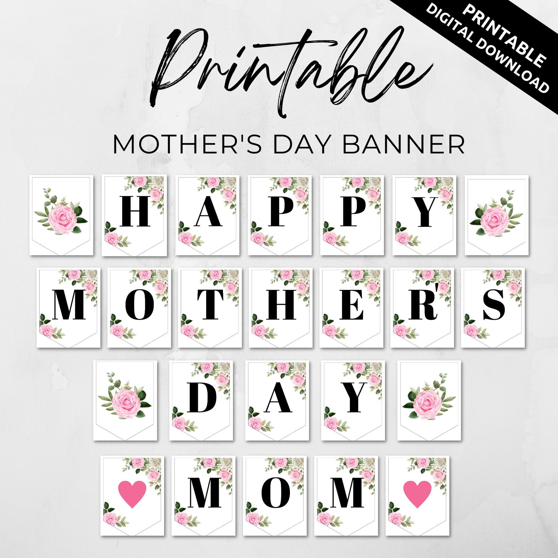 Happy Mother's Day Mom Banner Printable - Floral Pink