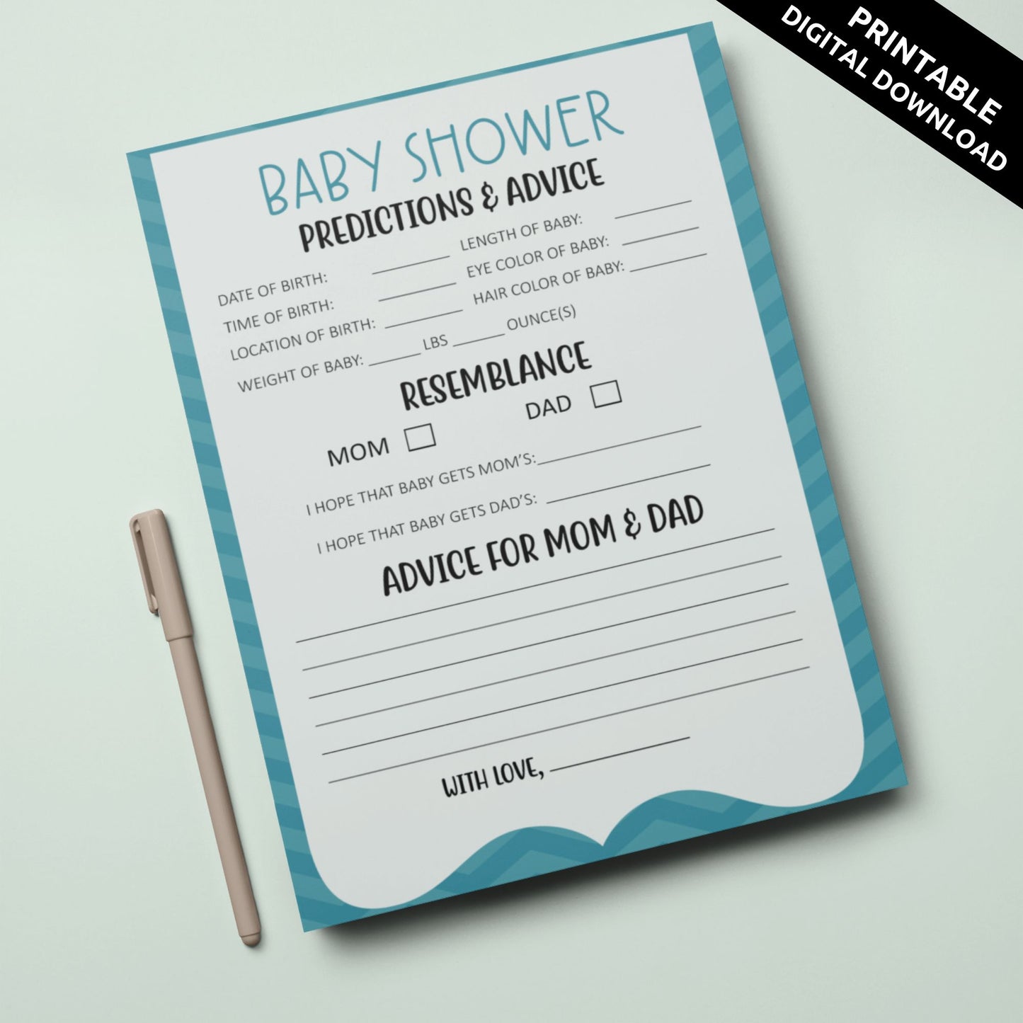 Baby Predictions and Advice Cards Printable