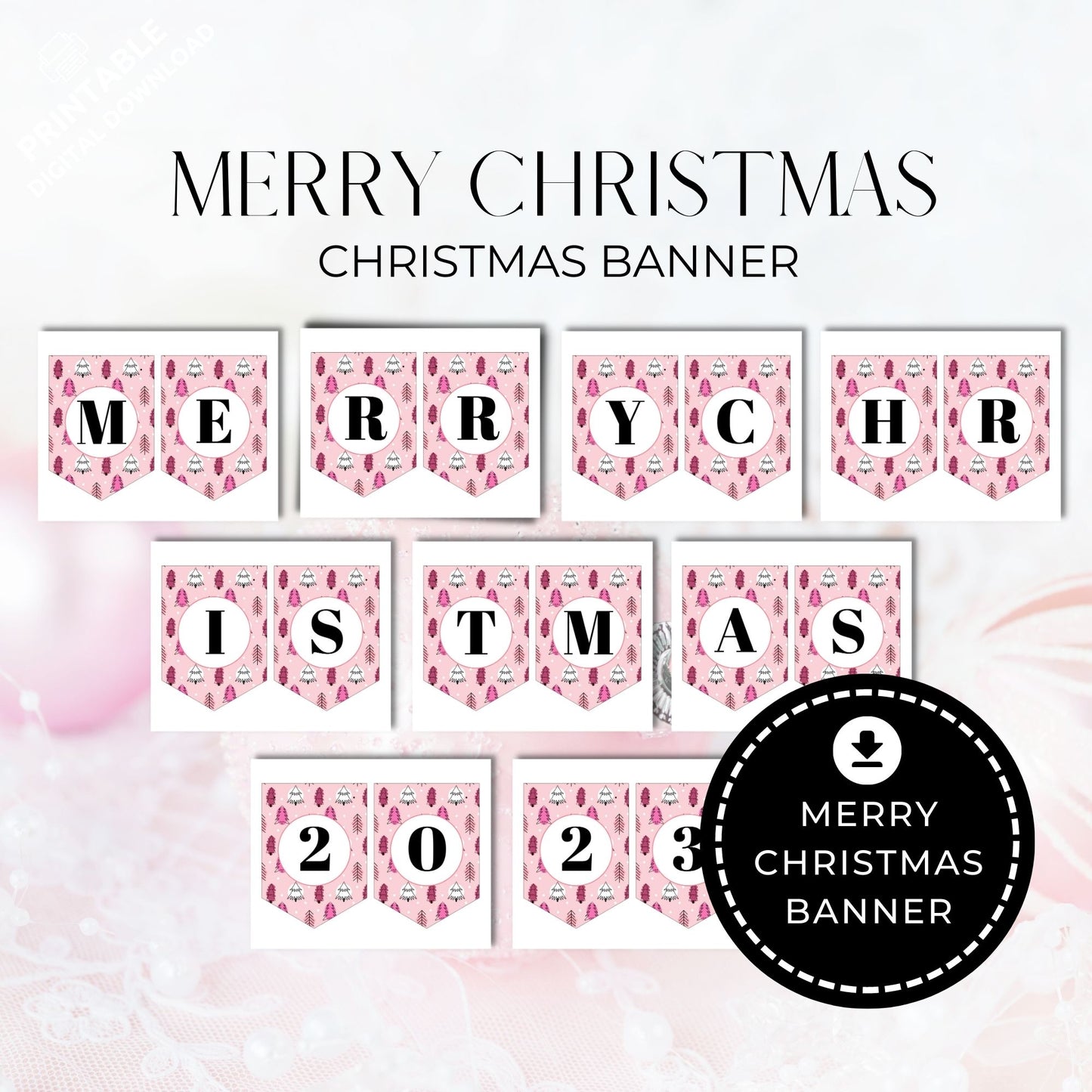 Pink Merry Christmas 2023 Banner Printable