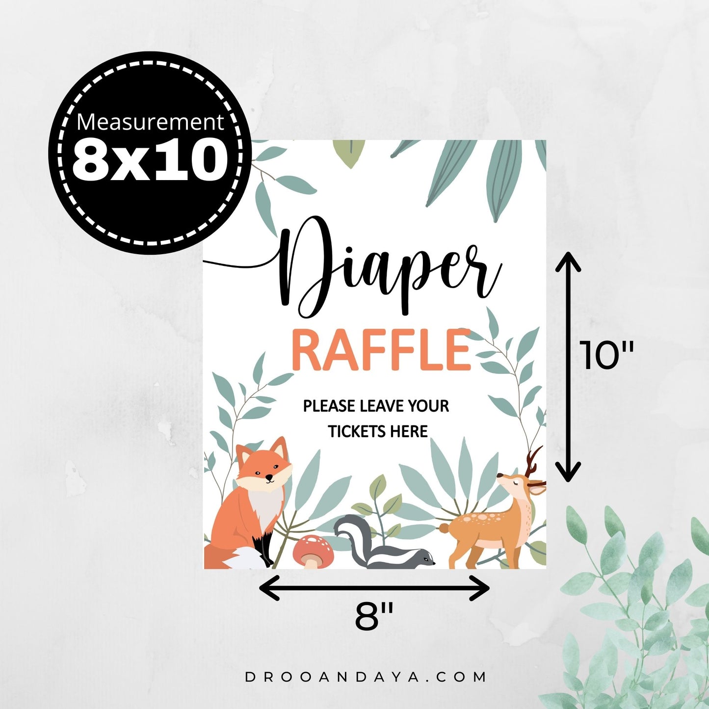 Diaper Raffle Sign Printable - Woodland Animals - Droo & Aya