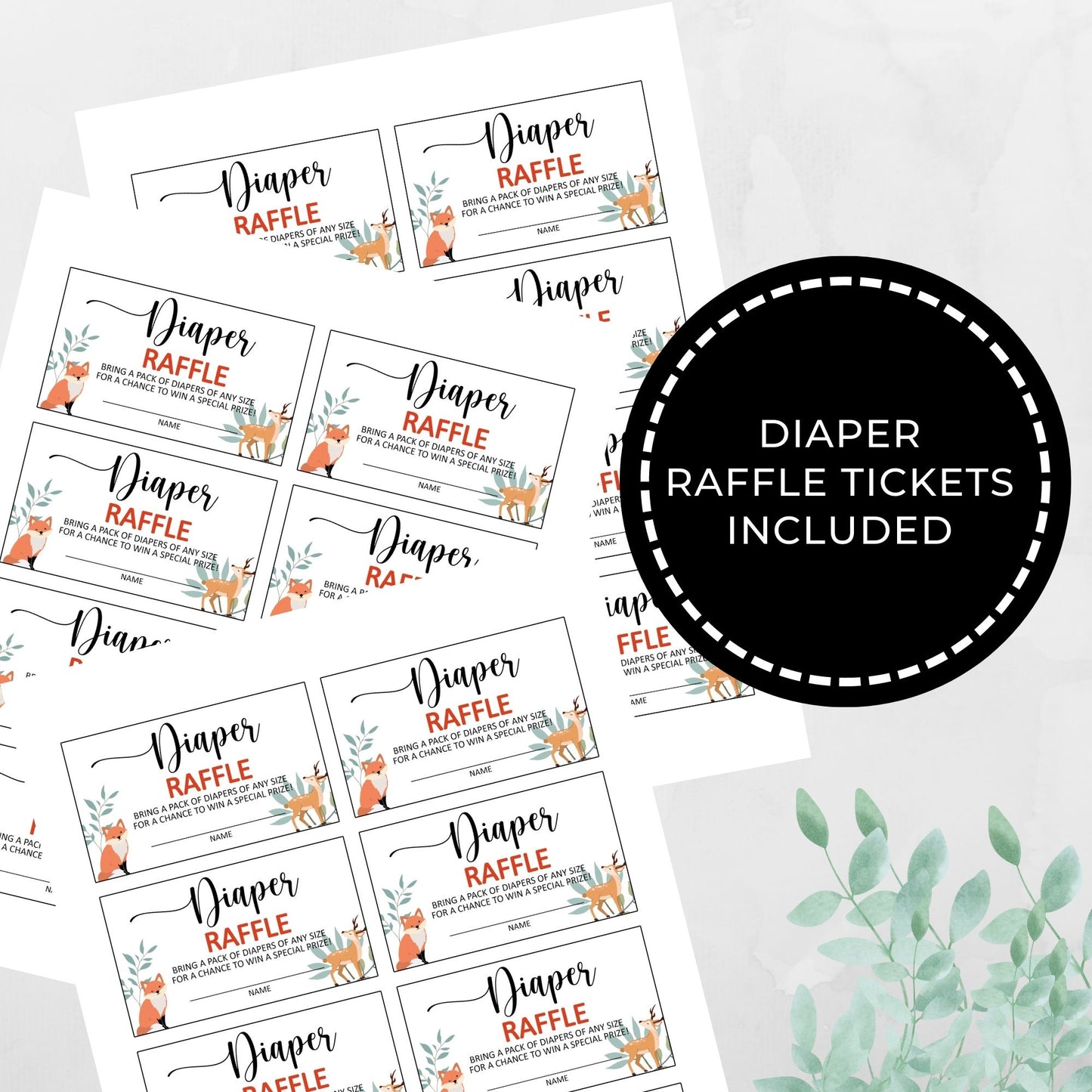 Diaper Raffle Sign Printable - Woodland Animals - Droo & Aya