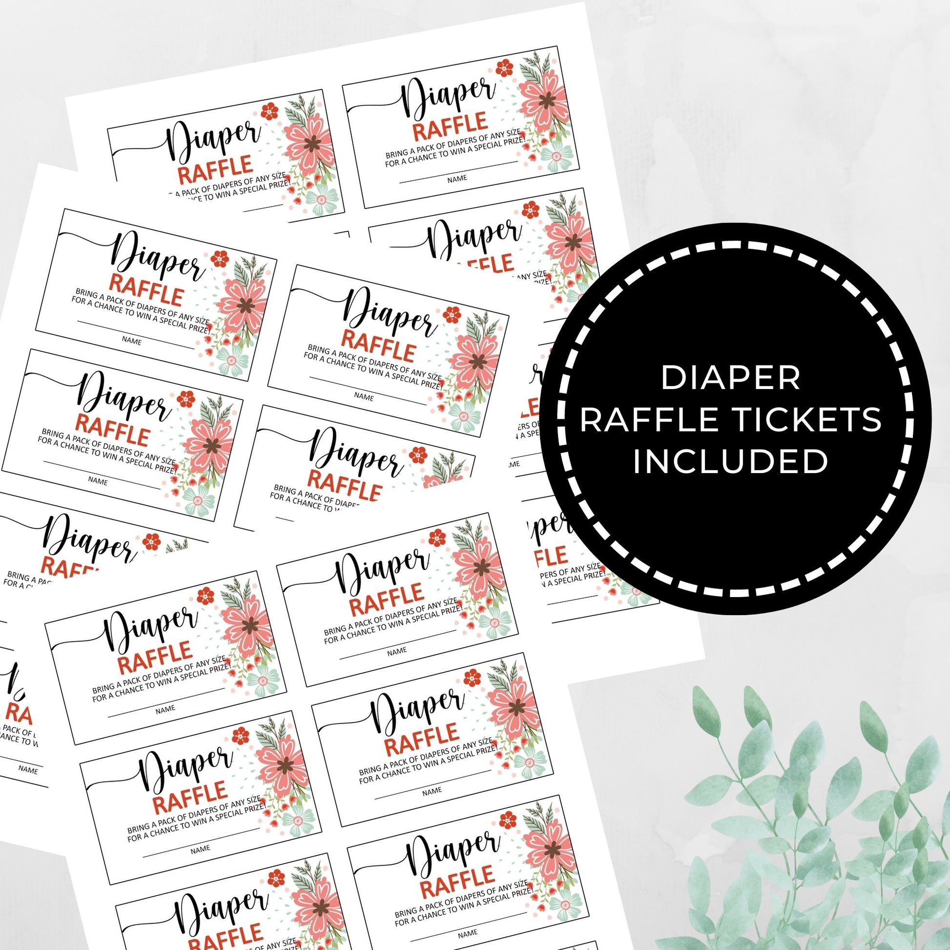 Diaper Raffle Sign Printable - Floral - Droo & Aya